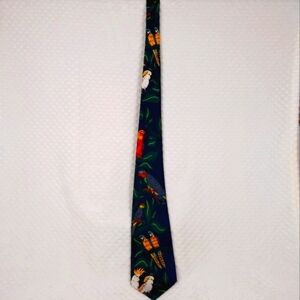 Men's Handmade Necktie by Renaissance Blue with Tropical Birds